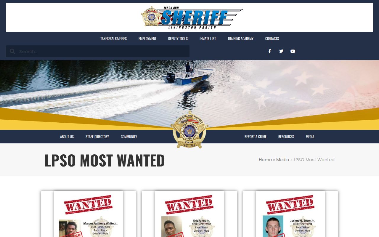 Livingston Parish Sheriff's Office most wanted record page