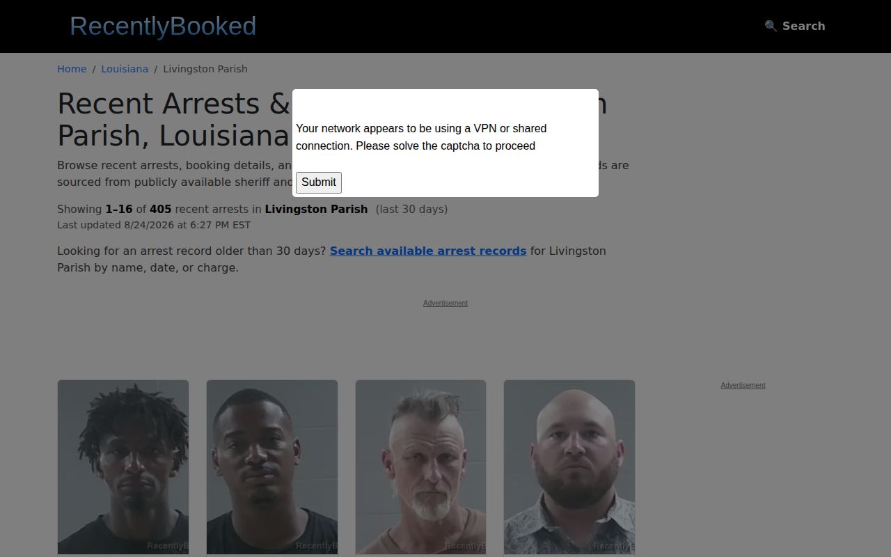 Unofficial RecentlyBooked Livingston Parish arrest source