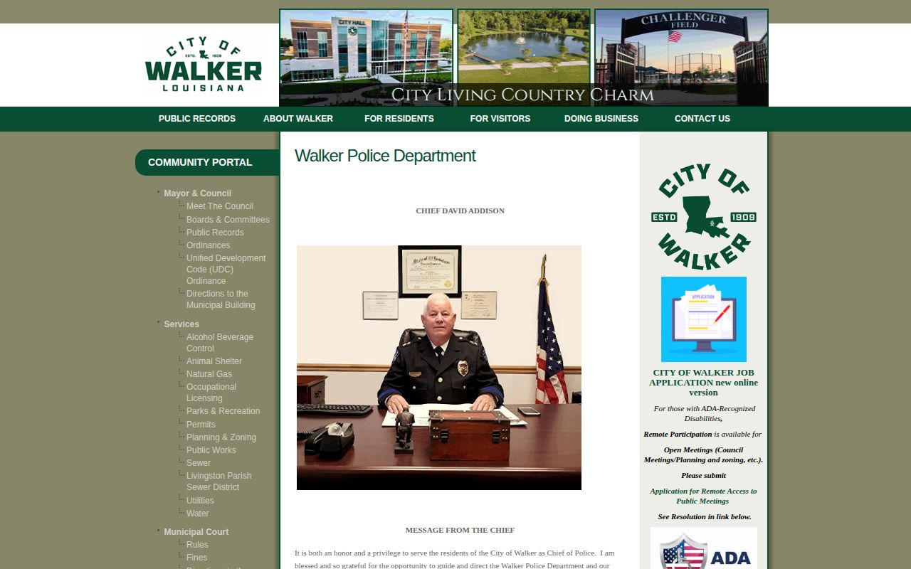 Walker Police Department official page for Livingston Parish city arrest records